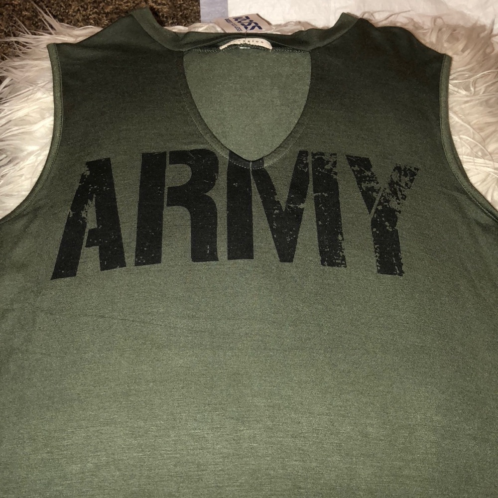 green cut out “army” shirt